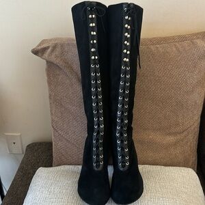Madison Harding Black Suede lace up knee high boots Size 9